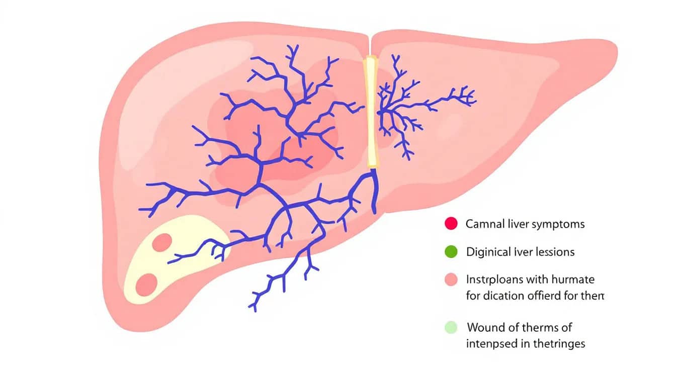 A diagram illustrating the symptoms associated with hypervascular liver lesions, including hepatomegaly.