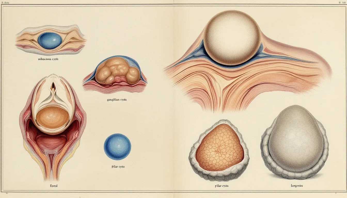 Visual representation of common types of shoulder cysts.