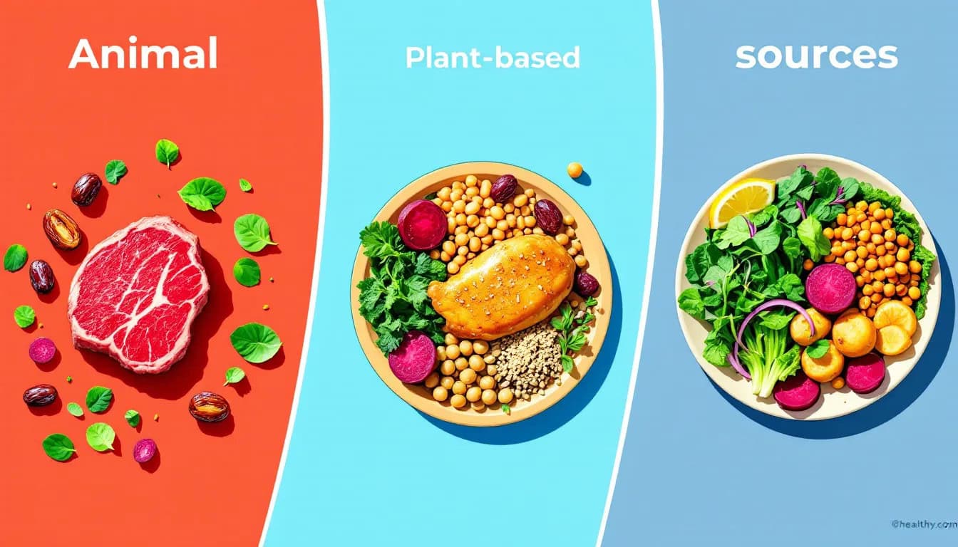An illustration of healthy dietary options to prevent anemia in hyperthyroid patients, focusing on iron-rich foods.