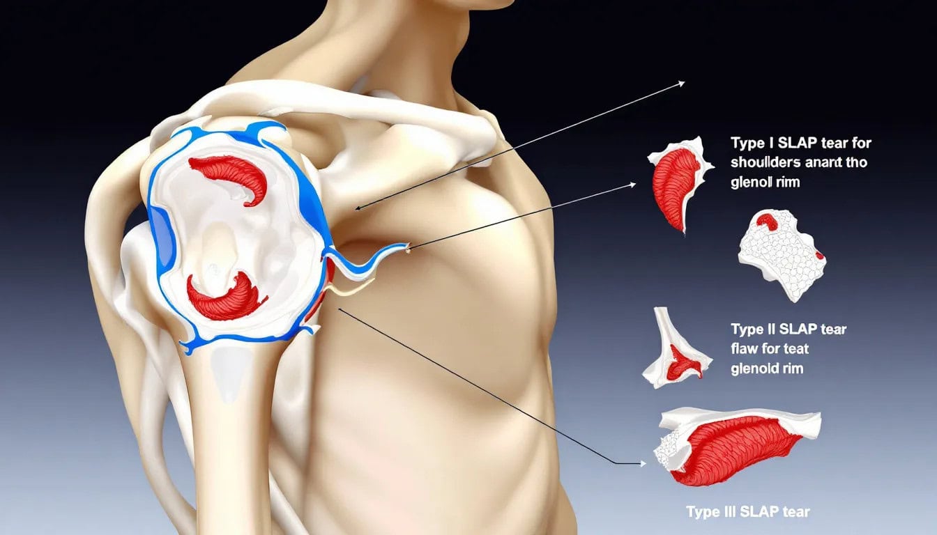 Different types of shoulder labral tears illustrated.