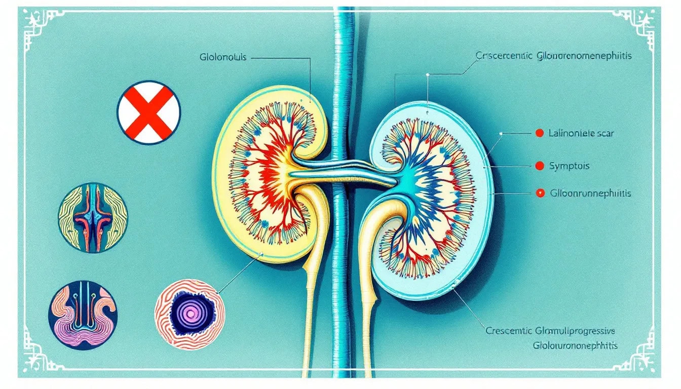 A chart showing the symptoms of rapidly progressive glomerulonephritis.