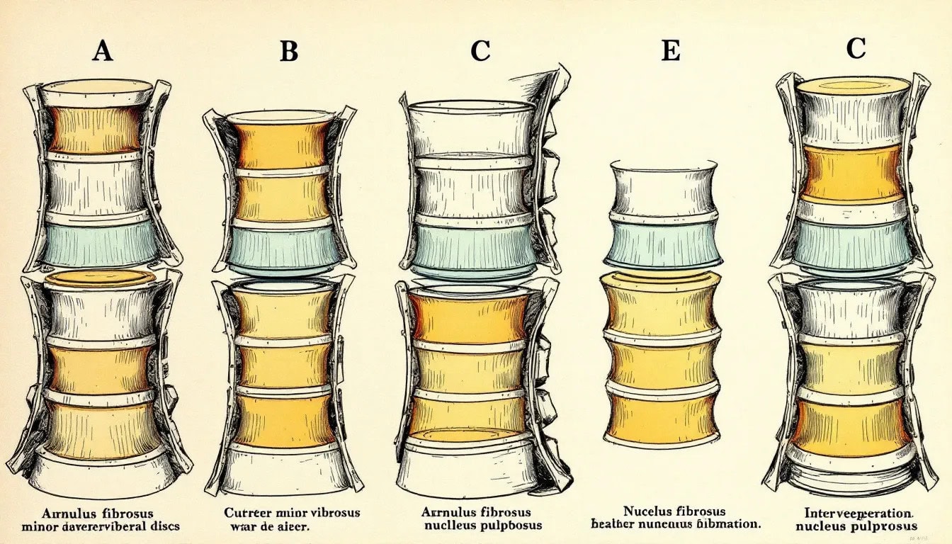 An illustration showing the structure of intervertebral discs and their importance in maintaining disc height.